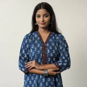 Blue - Jahota Block Printed Cotton Straight Kurta 04