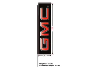 GMC Automotive Swooper Boomer Rectangular Flag, Kit with 15' Pole and Ground Spike, 3'w x 12'h Flag, Full Color