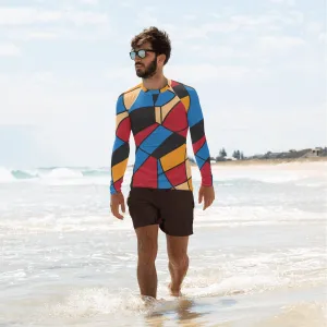 Men's Rash Guard with Mondrian design (Vecteezy.com)